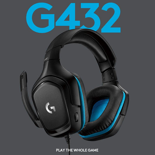 Logitech G432 Wired Gaming Headset, 7.1 Surround Sound, DTS Headphone:X 2.0, Flip-to-Mute Mic, PC (Leatherette) Black/Blue