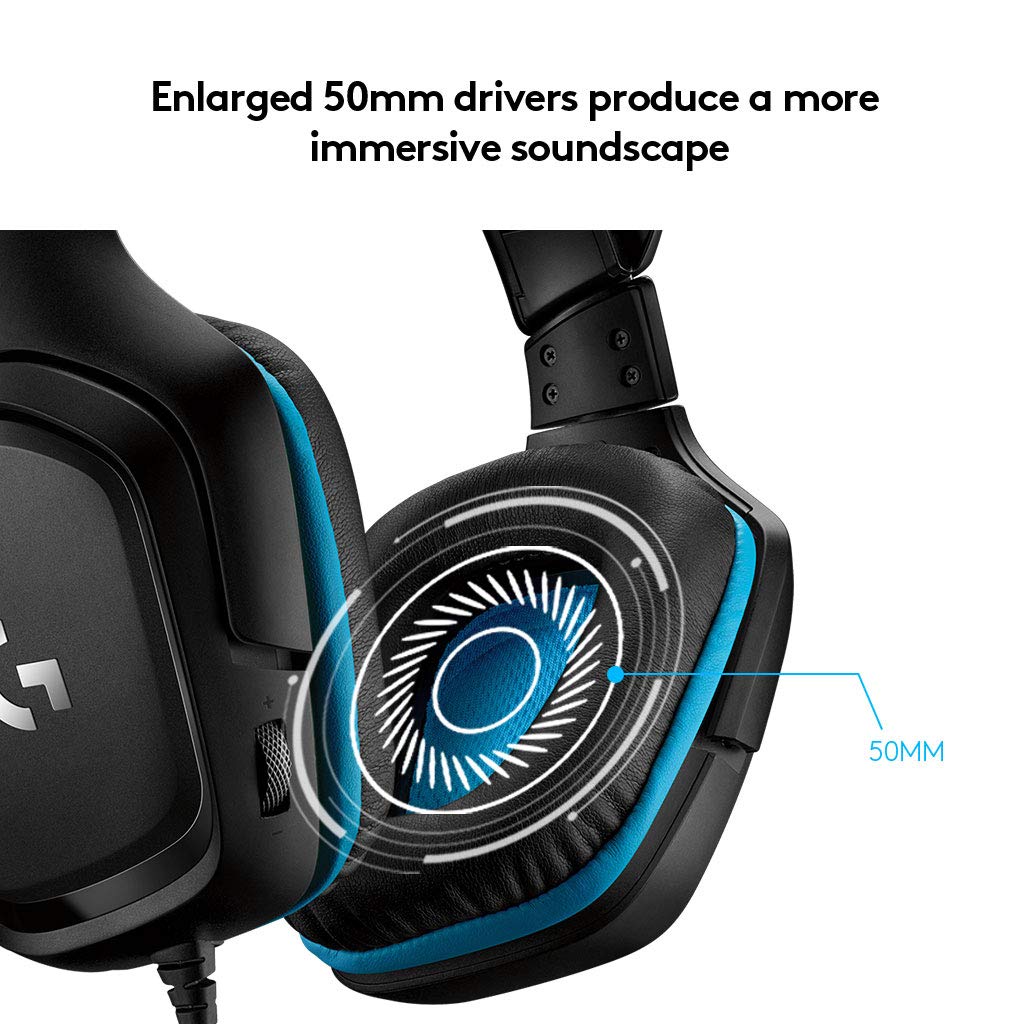 Logitech G432 Wired Gaming Headset, 7.1 Surround Sound, DTS Headphone:X 2.0, Flip-to-Mute Mic, PC (Leatherette) Black/Blue