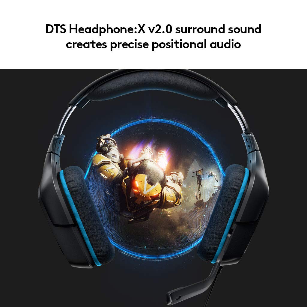 Logitech G432 Wired Gaming Headset, 7.1 Surround Sound, DTS Headphone:X 2.0, Flip-to-Mute Mic, PC (Leatherette) Black/Blue