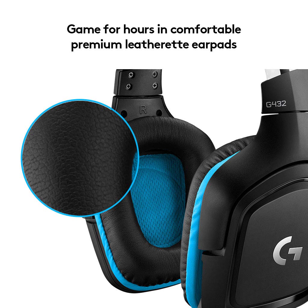 Logitech G432 Wired Gaming Headset, 7.1 Surround Sound, DTS Headphone:X 2.0, Flip-to-Mute Mic, PC (Leatherette) Black/Blue